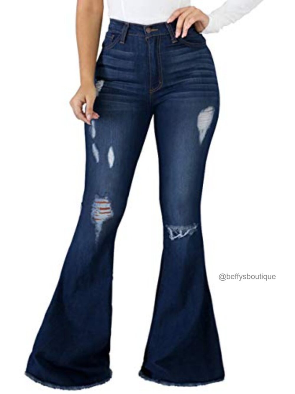 Women's Ripped High Waist Flared Jeans with Raw Hem
